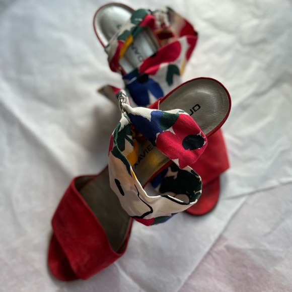VTG 80s Xavier Denaud red suede heels scarf strap sz 8 Paris Made in Spain - Picture 2 of 14
